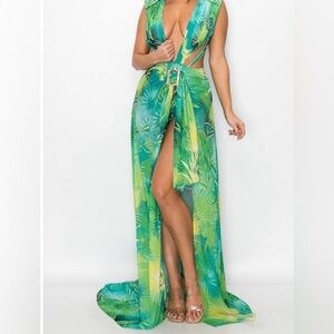 RHINESTONE BODYSUIT AND MAXI COVER UP SKIRT